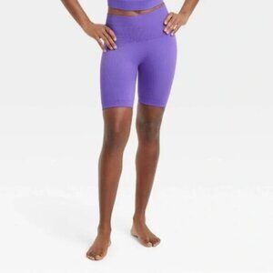 All in Motion Athletic Bike Shorts Womens Ribbed Purple Stretch High Rise